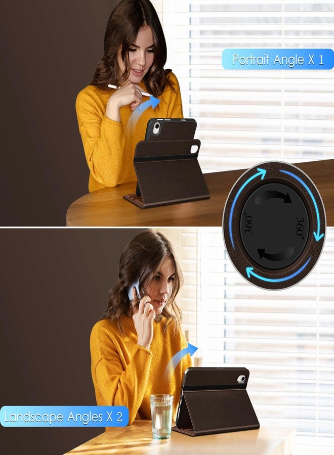 DTTO Rotating Case for iPad mini 7(A17 Pro) 2024 / iPad mini 6 2021, 360 Degree Swiveling Premium Leather Folio Stand Cover with Pencil Holder for iPad mini 7th/6th Generation 8.3'', Dark Brown - Image 5